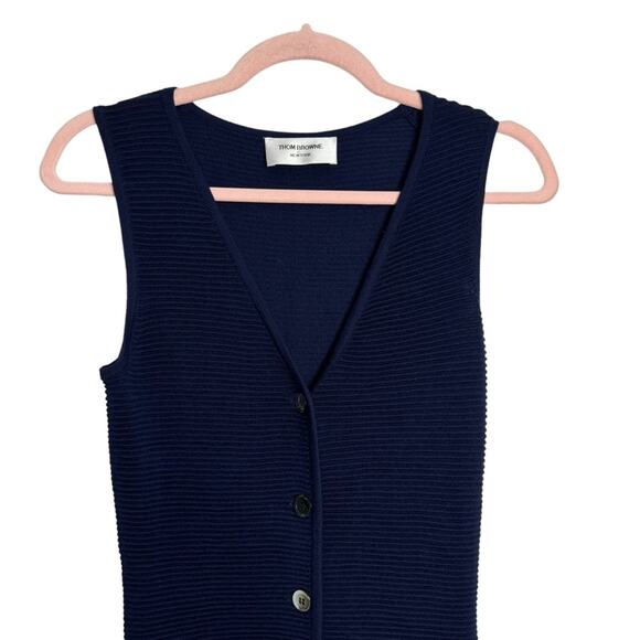 Thom Browne Navy Sleeveless Wool Blend Midi Sweater Dress - Picture 4 of 9